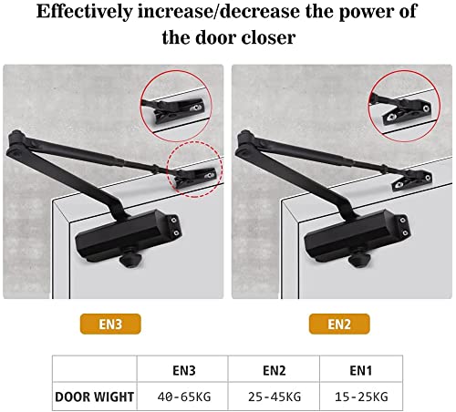 Marie Automatic Door Closer，Adjustable Closing Speed Door Closer for 55-100 lbs Residential and Commercial Light Doors，with Installation Video EN1154 Certification