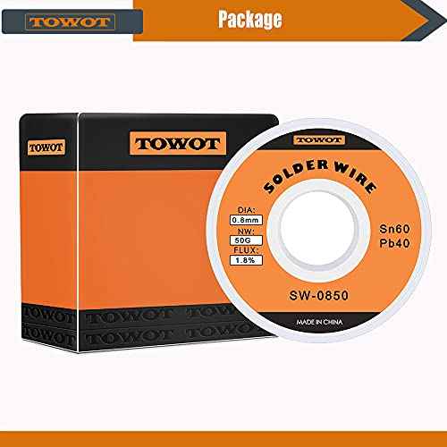 TOWOT Tin Lead Rosin Core Solder Wire for Electrical Soldering, Content 1.8% Solder Flux Sn60-Pb40 (0.8mm, 50g)