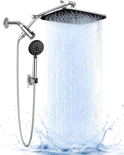 Veken Chrome 11.8-Inch High Pressure Rainfall Shower Head with Handheld & Adjustable Arm