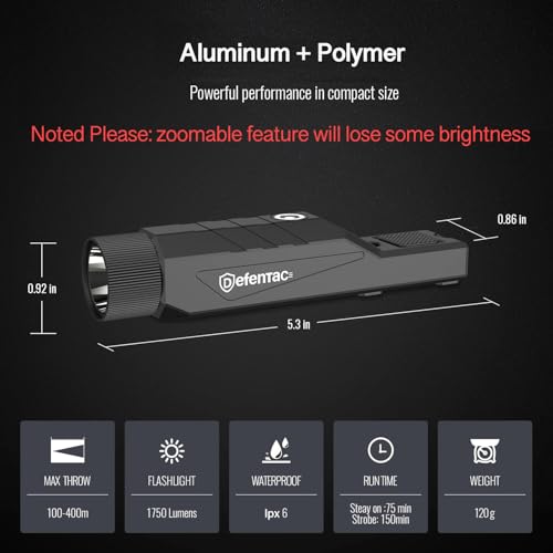 DEFENTAC White 1750 Lumens Zoomable Tactical Rifle Flashlight