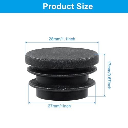 20 Pack 1-1/8 Inch Black Plastic Tube End Caps - Waterproof Fits Round Pipes