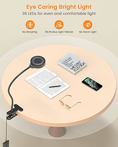 Black Glocusent 5W Clip-On Reading Light with 3 Color Modes & 5 Brightness Levels for Bed