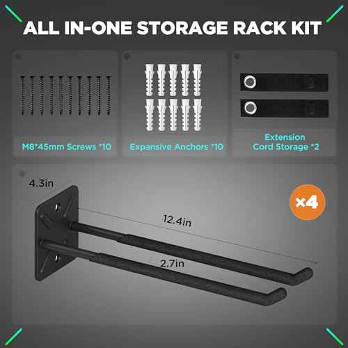 Nacial Garage Hooks, Heavy Duty Garage Hooks, 12.4 Inch Wall Mount Hangers, Max Load 200 lbs Garage Storage Utility Hook for Car Tires, Ladders, Chairs, Strollers, Power Tools, Garden Tools - 4 Pack