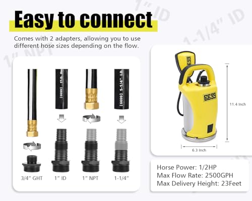 0.5HP Submersible Water Pump 2500GPH Stainless Steel Drain Pump with Adjustable Float Switch