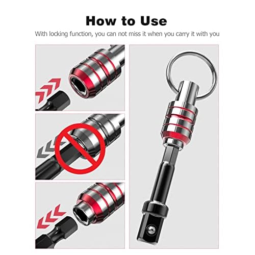 Bit Holder, 1/4inch Drill Bit Holder Keychain for Impact Driver Pull Back to Unlock Quick Change Magnetic Screwdriver Bit Holders-5Pcs