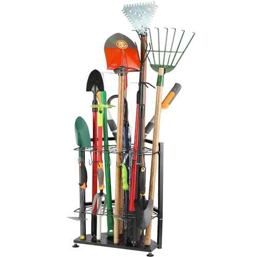 Garden Tool Organizer,Yard Tool Rack Heavy Duty,Free Standing for Garage Corner,Garage Organization,Garage Organizers and Storage,Garden Tool Holder for Lawn,Shed,Outdoor,Metal