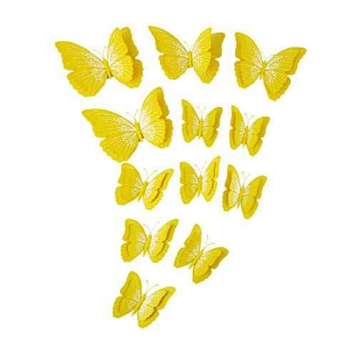 uxcell 12pcs 3D Butterfly Wall Stickers Decal Removable Fresco Sticker DIY Art decoration with Double Wing for Home Room decoration Yellow