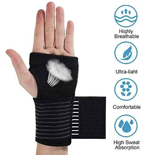Wrist Brace, 2 Pack Elastic Wrist Support with Strap, Wrist Compression Wrap Adjustable Wrist Strap Relieves Wrist Pain, Tendonitis, Sports Use for Men and Women, Right & Lef(Black)