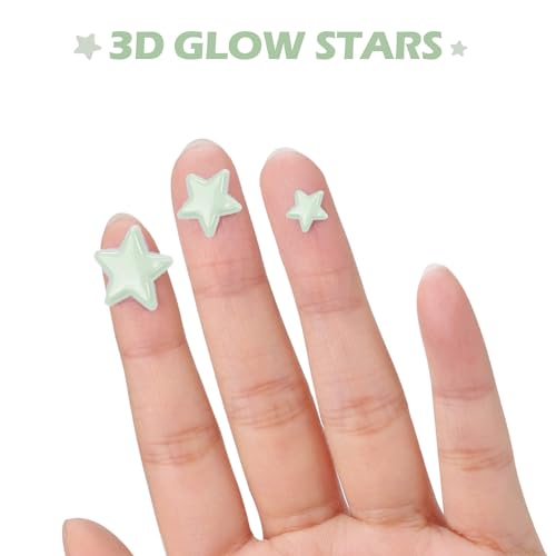 Green Glow in The Dark Ceiling Stars Decor - 633 3D Star Stickers for Nursery & Bedroom
