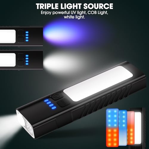 Rechargeable EDC Flat Flashlight with COB Light, UV Light & Super Bright LED Portable Pocket light, Waterproof, Mini Magnetic Flat EDC Flashlight with Clip for Working, Camping, Repairing Emergencies