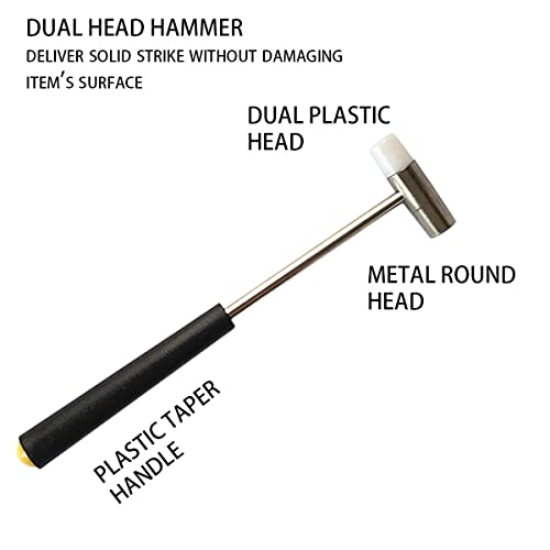 Dual Head Small Hammer, 7 Inches, Plastic Head and Metal Head, Black Plastic Grip, Double face Jewelry Mallet, Mini Hammer for Watch, Tuning, Woodworking, Toys, DIY, Leather, Instruments