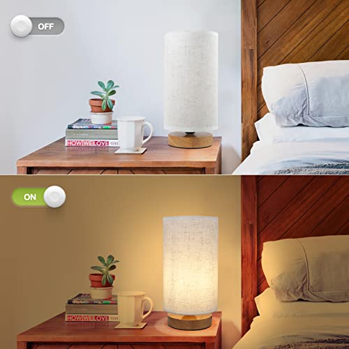 SEENSINY Small Bedside Table Lamp with Wood Base, Round Set of 1, Warm White, E26 LED Bulb Included