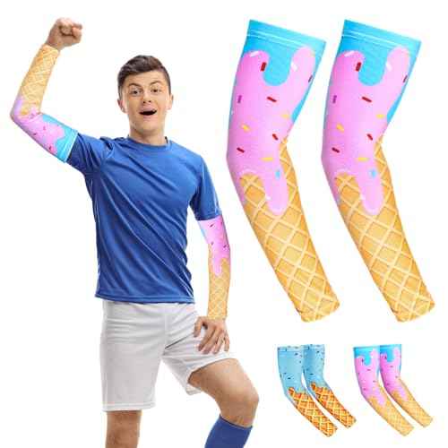 Ice Cream Baseball Arm Sleeves Cone Compression Arm Sleeves for Adult Sport Baseball Football