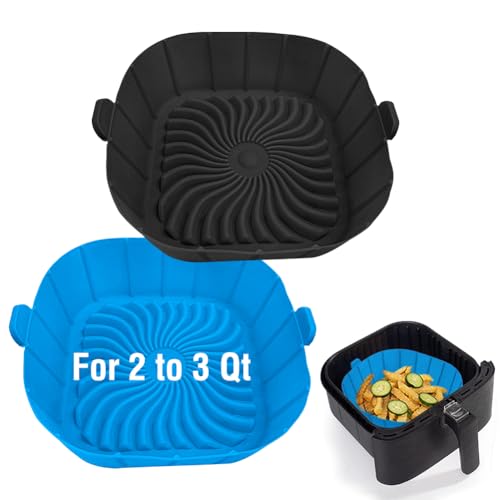 Xabzhzn 2 Pack Air Fryer Silicone Liners for 2-3 Qt Small Fryers, Blue & Black
