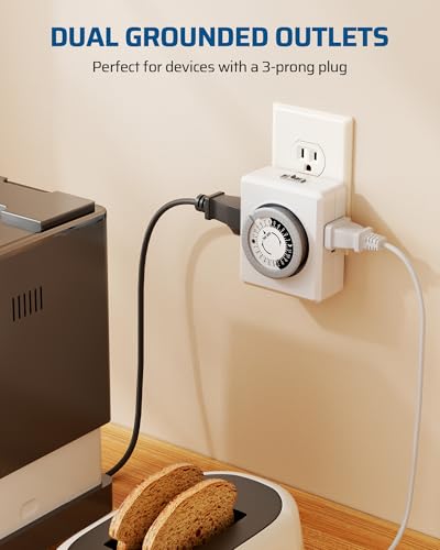 DEWENWILS 24 Hour Mechanical Plug-in Timer - Dual Outlets, Indoor, Easy Setup