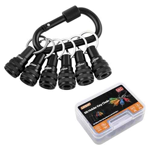 6Pcs Drill Bit Holder Key Chain, 1/4 Hex Shank Aluminum Alloy Push to Unlock Quick Release for Impact Bit Driver Extension Bar Nut Driver Screwdriver & Drill Bits,Tool Gifts for Men-Black