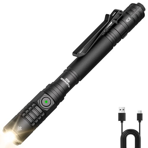 TUOWEE Black Rechargeable 1200 Lumens Tactical EDC Flashlight with Dual Modes