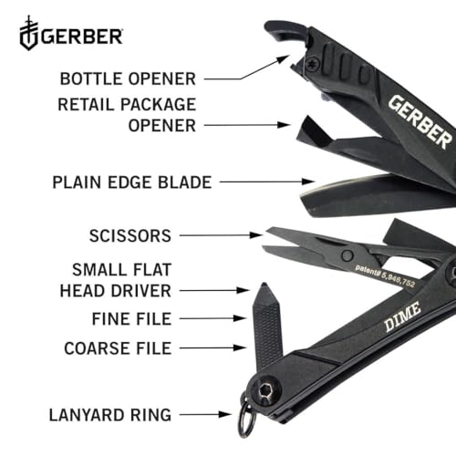 Gerber Dime 12-in-1 Mini Multitool Pliers with Pocket Knife & Bottle Opener - Black