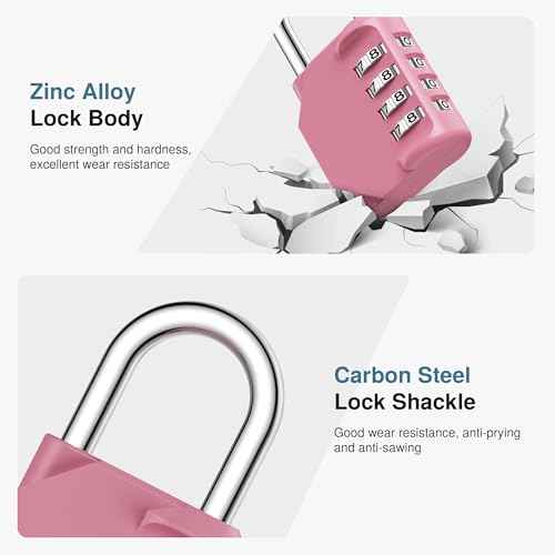 Puroma Combination Lock 4 Digit Waterproof Locker Locks Secure Outdoor Padlock for Gym Lockers, Toolboxes, Gates, Fences, Storage, Sports Locker, Cabinets (Rose Pink)