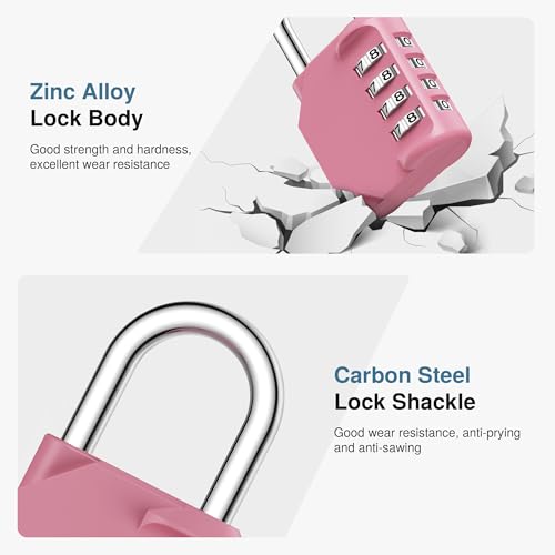 Puroma Pink Rose 4-Digit Waterproof Gym Locker Padlock - Personalized Combination