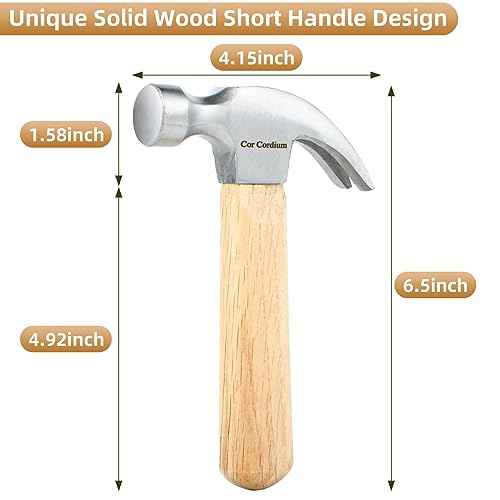 Claw Hammer With Wood Handle and Steel Head, 8 OZ Small for House & DIY