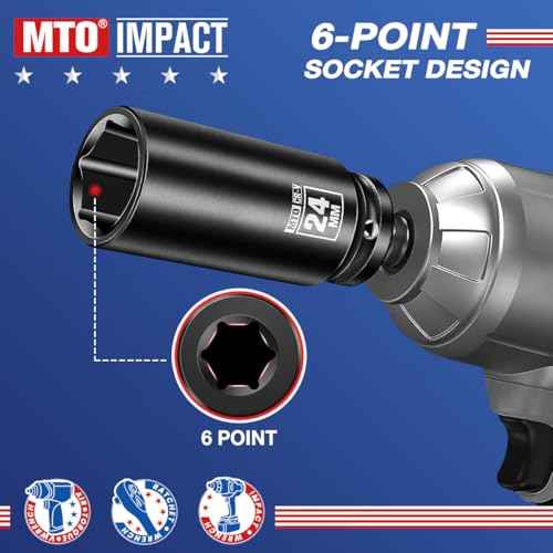 MTO 1/2" Drive 24mm Deep Impact Socket, 6-Point Metric Socket for Automotive Maintaince, CR-V Steel Meets ANSI Standards