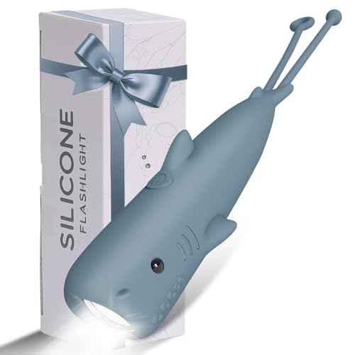 LOVERUIS Rechargeable Flashlights Flashlight Dimmable Silicon Flashlight with Keychain Camping, Birthday Gift (Torch Shark) Stocking Stuffers