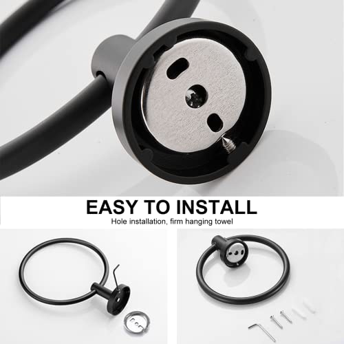 SetSail Matte Black Bathroom Towel Ring Wall Mount - Durable Stainless Steel, Space Saving, Easy Install