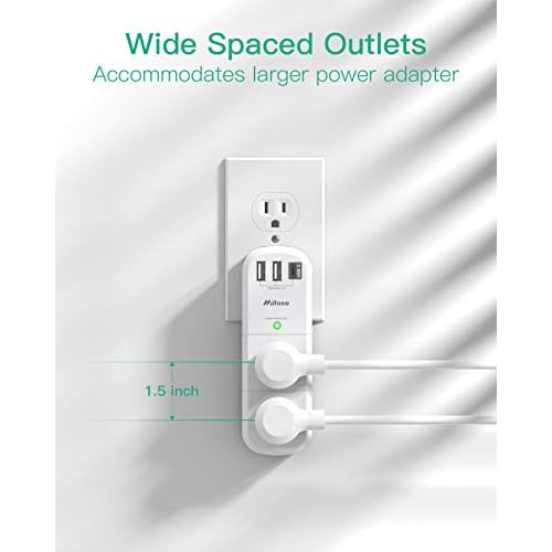 Outlet Extender with Rotating Plug, Mifaso Surge Protector 6 AC Multi Plug Wall Outlets and 3 USB Ports, 1800 Joules, 3-Sided Swivel Power Strip Spaced Splitter for Home, Travel, Dorm Room Essentials