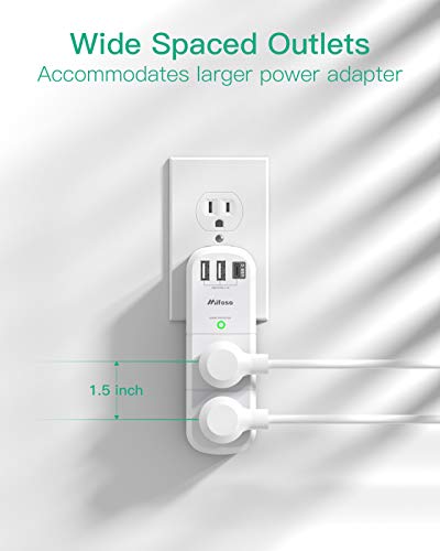 Mifaso 9-in-1 Surge Protector Power Strip Outlet Extender with Rotating Plug, 2A1C, White
