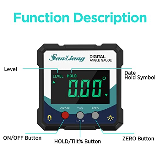 Sanliang Digital Angle Finder with Magnetic Base – Inclinometer Protractor 4x90°