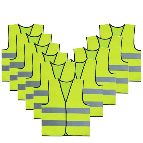 TopTie 10 Pack Kids Safety Reflective Vests, High Vis Construction Vest with Elastic Waistband