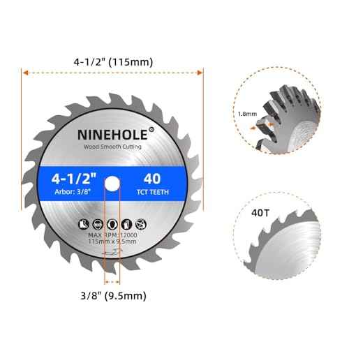 3pack 4 1/2 Inch Circular Saw Blade 40T with 3/8-Inch Arbor, TCT Carbide Tipped Teeth for Cutting Wood Plastic Composite Materials