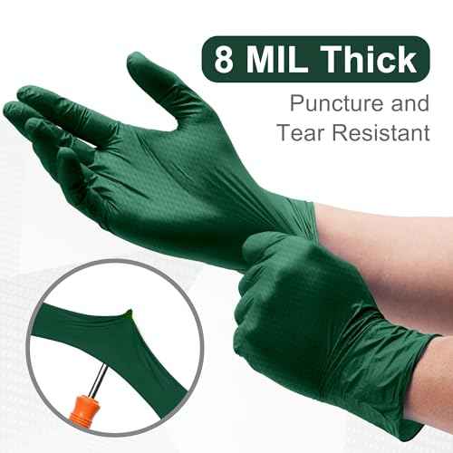 WECARE 8 Mil Nitrile Gloves - Heavy Duty Mechanic Gloves, with Diamond Grip - Powder and Latex Free Disposable Gloves