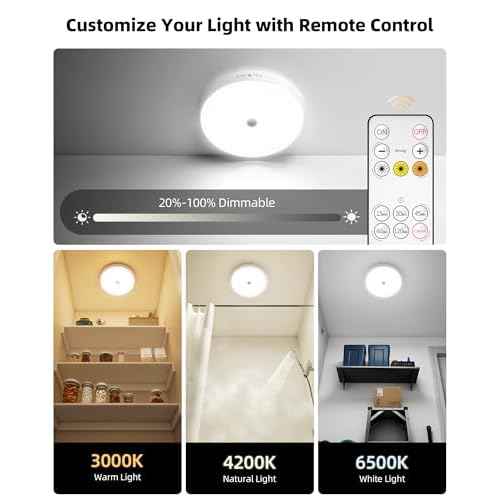 Motion Sensor Light Indoor, 3-Pack, 10000mAh, 7.1inch, 400LM, Remote Control, Dimmable, LED, Flush Mount, Wireless, Rechargeable, Battery Operated, Cordless, Ceiling Light, Closet Light, No Wiring