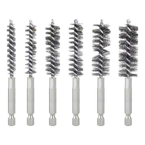 Bore Brush for Drill ? 6pcs Stainless Steel Wire Tube Brush in Different Sizes, Twisted Wire Cleaning Brush with 1/4" Hex Shank, bore Brush Copper Pipe Cleaner for Power Drill & Tube Cleaning
