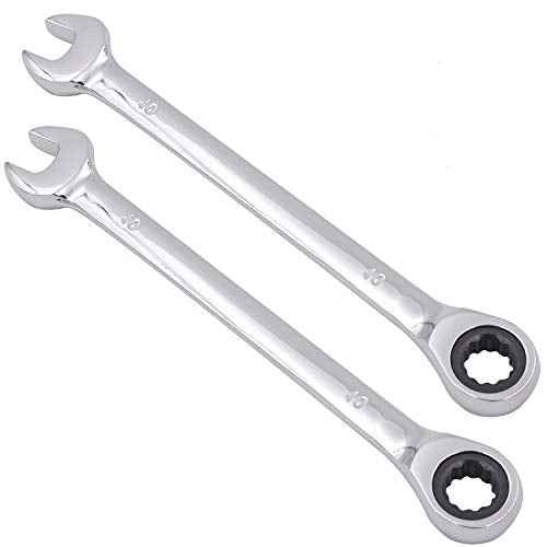 KINJOEK 2 PCS 10mm 12PT Ratchet Wrench, Metric Ratcheting Wrench Set with 5¡Æ Movement and 72 Teeth for Projects with Tight Space
