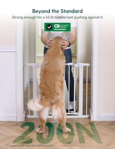 Babelio White Pressure Mount Baby Gate 30in Tall, 26-40in Wide, for Stairs & Doorways