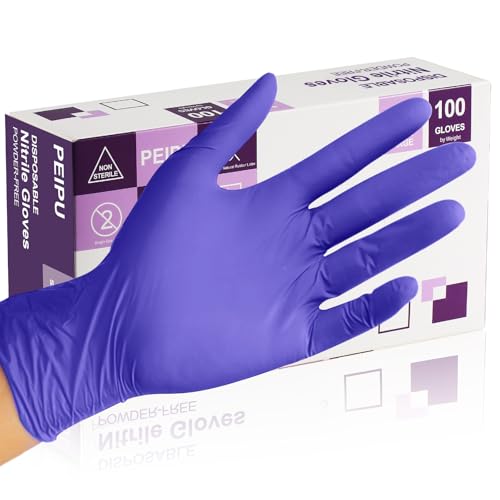 PEIPU Disposable Nitrile Gloves 100 Pack Medium Powder-Free Latex-Free