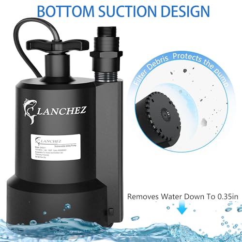 LANCHEZ 1/2 HP Submersible Water Pump - 2450 GPH Utility Sump Pump for Pool, Basement, Garden, Hot Tub