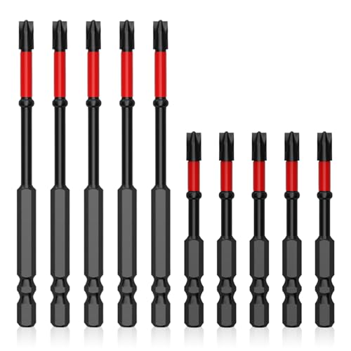 10 Pack Fph2 Impact Screwdriver Bit Set, 65mm & 110mm Slotted Heads 1/4 Inch Hex Shank, Cross Slot Screw Driver Drill Bits Used Electricians
