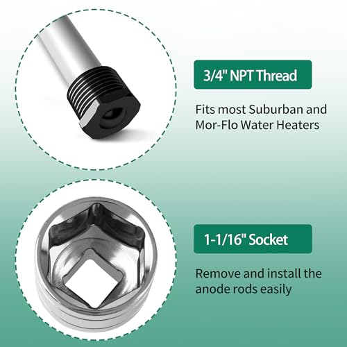 A.I.FORCE RV Water Heater Element Socket Wrench, 1-1/16 Inch Socket for 3/4" NPT Thread Magnesium Rods on RV, Camper Travel or Trailers, 6-Point with 1/2 Inch Socket Drive