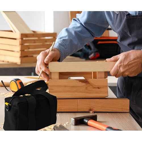 12 Inch Canvas Tool Bag, Small Tool Bag for Men, Large Capacity Wide Mouth Tool Organizer Tote Bag for Storage Hand Tools Wrenches (Black, 12 Inch)