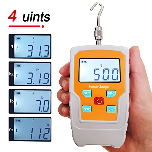 Digital Force Gauge Push and Pull Meter Dynamometer Tension Pressure Tester Thrust Meter Compression Load Plug Force Destructive Tests 500N/50kg/110lbf/1800Oz