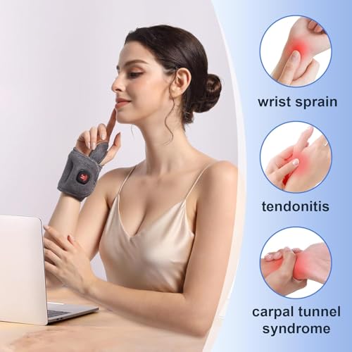 Aroma Season Heated Wrist Wrap, Carpal Tunnel Relief Heating Pad Cordless, Heating Wrist Hand Wrap Brace, De Quervain¡®s Tenosynovitis Brace 3000 mAh Rechargeable Battery (Gray)