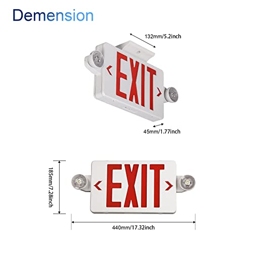 TANLUX LED Exit Sign with Emergency Light, Battery Backup, White Housing, Red Letters, UL Listed — 1 Pack