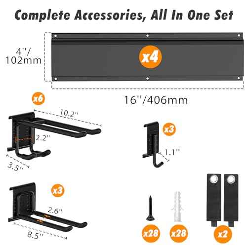 Housolution Heavy Duty Garden Tool Organizer 64 Inch - 18Pack Carries 570 lbs, Garage Tool Organizer Storage System, 4 Rails with 12 Adjustable Hooks, Tool Holder Wall Mount for Warehouse, Workshop