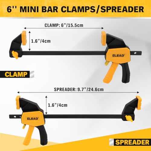 6" Mini Bar Clamps for Woodworking, 2-Piece One-Handed F Clamp/Spreader, 75LBS Load Limit Wood Clamp, Quick Release Grip Clamps for Table Wood Working, Light-duty Tools