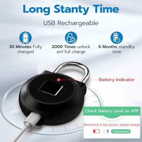 Eseesmart Fingerprint Padlock, Locker Bluetooth, Mobile APP, Smart Padlock with Keyless Biometric, Water Resistant, Suitable for Gym, School, Luggage Bags, Locker and Storage