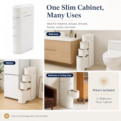 Tuxiatron Slim Bathroom Storage Cabinet with 3 Drawers & Space Organizer
